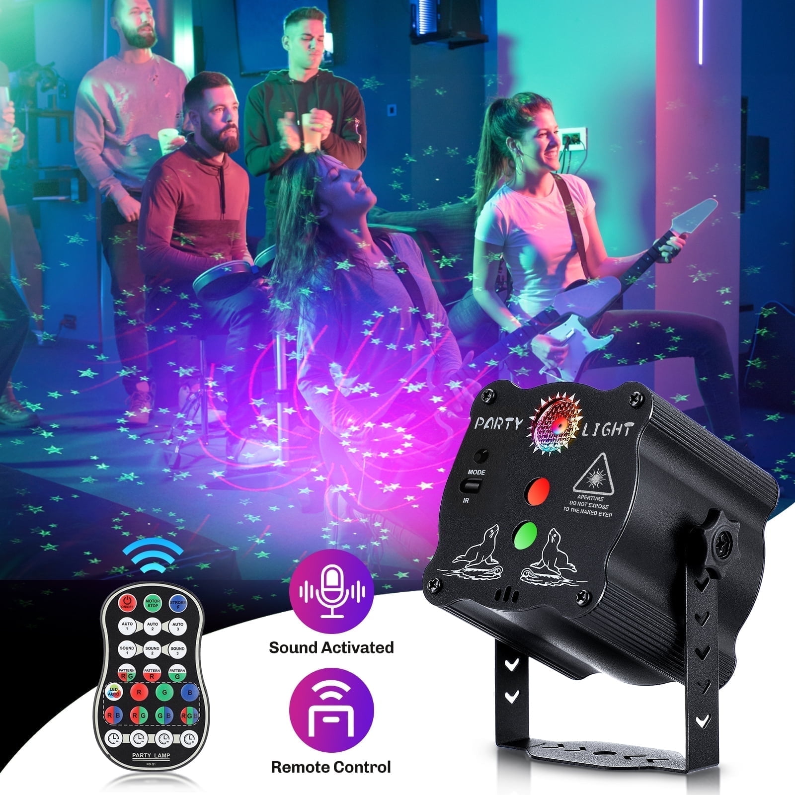 DJ Disco Stage Party Lights, Sound Stage Strobe Lighting with Remote Control, Laser Light RGB Led Strobe Light for Indoor Birthday Halloween Christmas Karaoke Club KTV