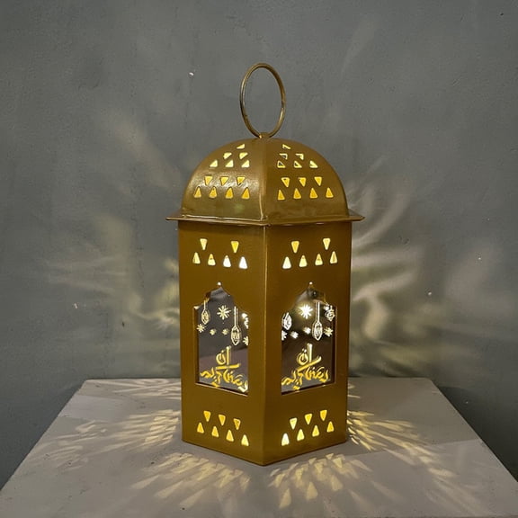 Mini LED Ramadan Lantern Decoration, 6 Inch Gold Metal Hanging Lantern – Battery Operated Candle Light for Eid, Christmas, Wedding Table Centerpiece, Home Decor