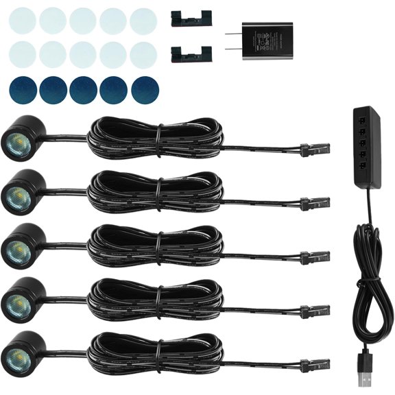 Mini LED Spotlights, USB Powered Small Spotlight Display Lights, Accent Lighting for Artwork, Paintings, Jewelry, Display Cases, handicrafts, Models, Toys, Puzzles (Cold White, 5 Pack)