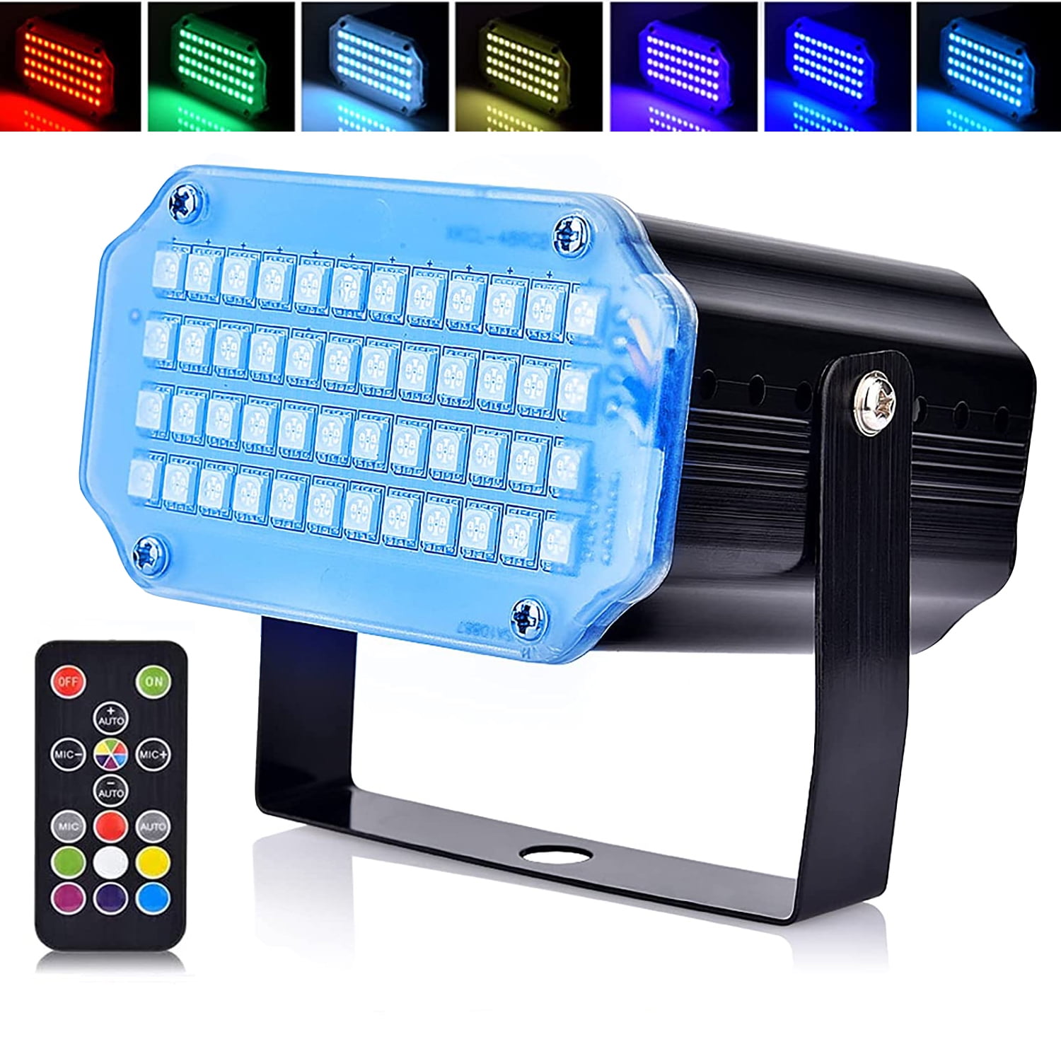 Mini LED Strobe Light with Remote Control Sound Activated and Flash Speed Control Party Light with 48 LEDs Stage Light for Halloween Room Birthday DJ Disco Bar Karaoke Xmas ,Full Color 12W