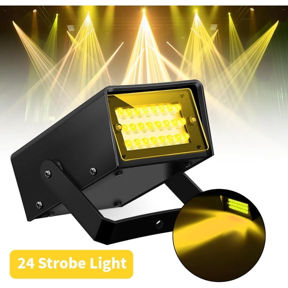 Mini LED Strobe Light White Color with 24 Super Bright LED Variable Speed Control for Christmas Clubs Stage Light Effect DJ Disco Bars Parties Halloween (Yellow)