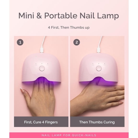 Mini LED UV Nail Lamp with Lightweight Design, P-ART06F Nail Dryer with Simple Button Control Cures All Soft Gels at Home, Especially Half-Cured Gel, Base Coat & Top Coat Pink