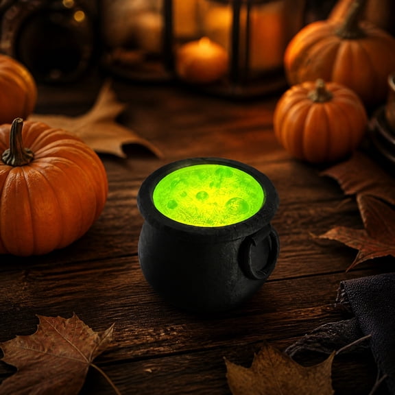 Mini LED Witch Cauldron Light with Bubbling Green Effect - Spooky Halloween Tabletop Decor, Glowing Potion Lamp