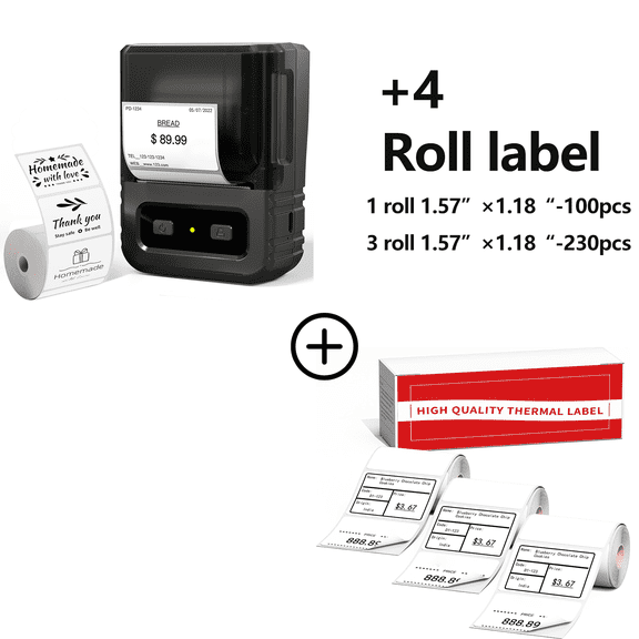 Mini Label Maker Machine+4 roll Thermal Labels, M102 Wireless Barcode Printer, Thermal Sticker Label Printer with 300+ Templates for Small Business, Price, Address, Mail, Jar, for Office, Home