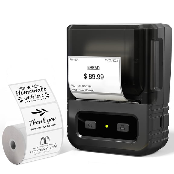 Mini Label Maker Machine+90 Thermal Labels, M102 Wireless Barcode Printer, Thermal Sticker Label Printer with 300+ Templates for Small Business, Price, Address, Mail, Jar, for Office, Home
