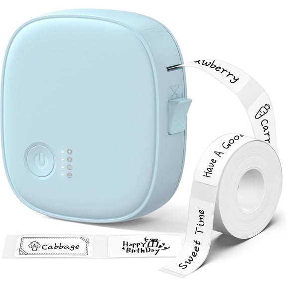 Mini Label Maker Machine with Tape AH-P05, Portable Bluetooth Mini Label Printer, Wireless Thermal Label Maker, Waterproof & Rechargeable, Built-in Cutter, for Home, Office, Kitchen – Blue