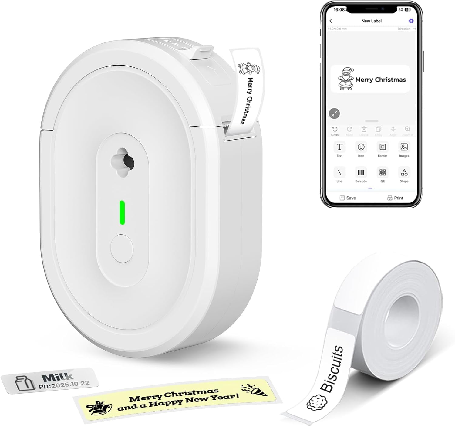 Mini Label Maker Machine with Tape, N12 Portable Bluetooth Label Printer, Thermal Sticker Labeler for Small Business, School, Home, Office(White)