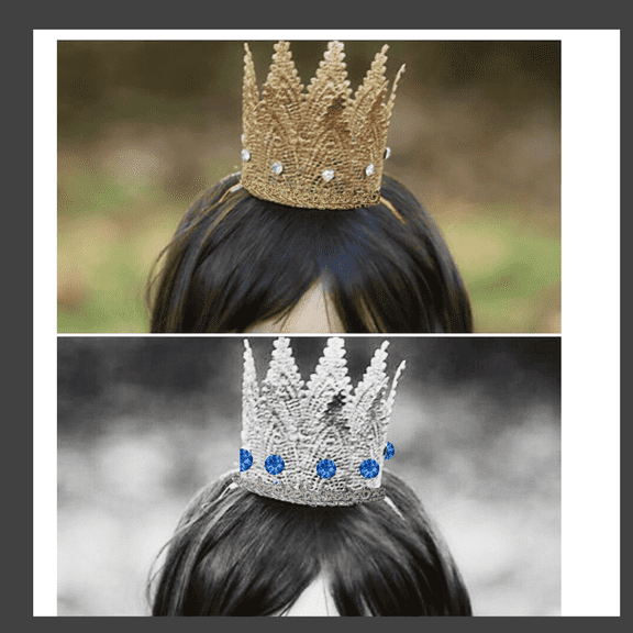 Mini Lace Crowns headband  with Rhinestones, 2 Pack (Silver, Gold)