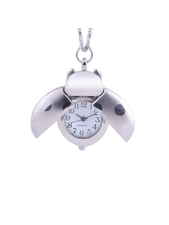 Mini Ladybug Pocket Watch, Cute Seven Spot Beetle Design Quartz Pendant Watch for Kids, Gifts, Collection and Decoration