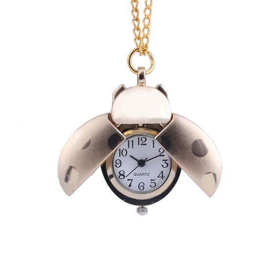 Mini Ladybug Pocket Watch, Cute Seven Spot Beetle Design Quartz Pendant Watch for Kids, Gifts, Collection and Decoration