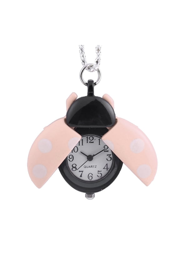 Mini Ladybug Pocket Watch, Cute Seven Spot Beetle Design Quartz Pendant Watch for Kids, Gifts, Collection and Decoration