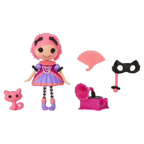 Mini Lalaloopsy™ Doll - Confetti Carnivale™ with Mini Pet Cat, 3" masquerade ball party theme doll with pink hair & accessories in reusable package playset, for Ages 3-103