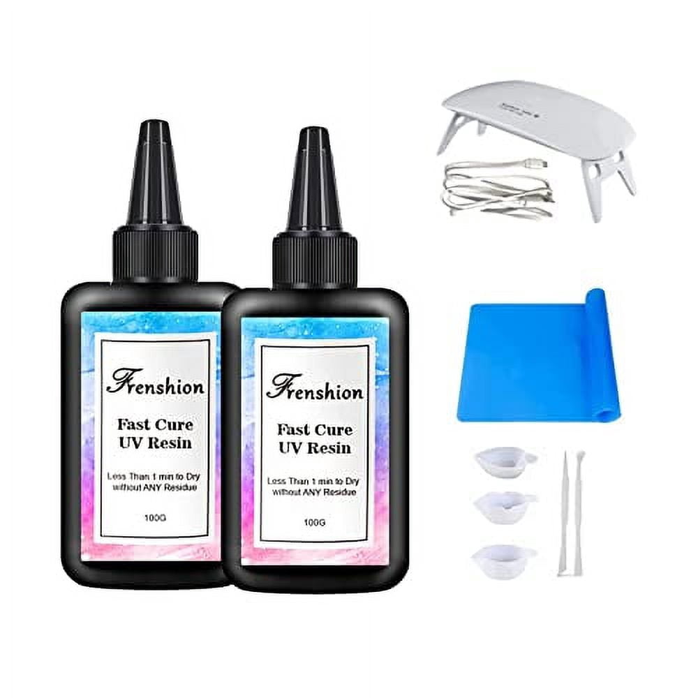 Mini Lamp+200G UV Resin +Tool+Mat-Lastest Uv Hard Resin,Fastest Curing,Ultraviolet Solar No Yellowing High Transparency Resin for Jewelry Making Casting & Coating,Craft DIY