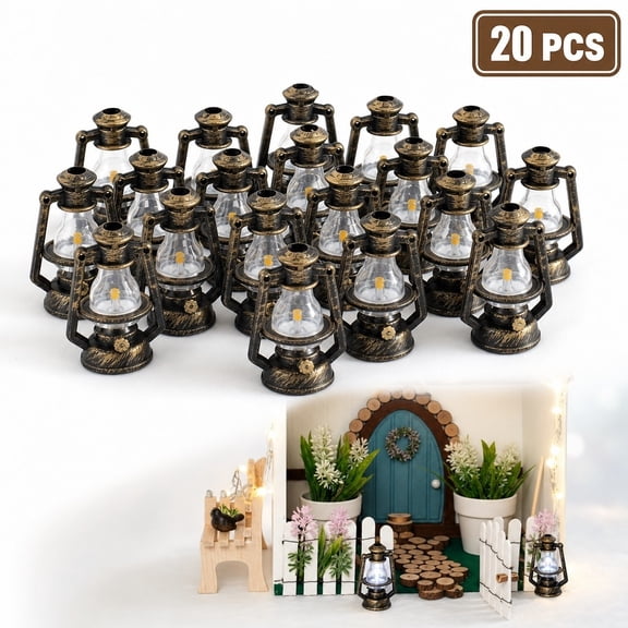 Mini Lantern Decoration, 20 Pack Vintage Bronze Metal LED Oil Lamp for Fairy Garden, House Decor, DIY Craft, Holiday Centerpiece