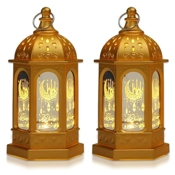 Mini Lantern with Flickering LED Candles , Vintage Decorative Hanging Candle Lanterns for Halloween, Christmas, Wedding Decorations, Party, Table Centerpiece-golden