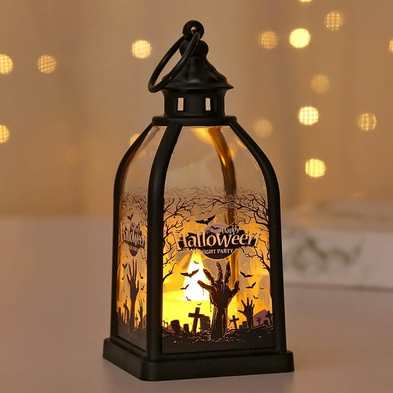 Mini Lantern with LED Tealight, Vintage Lantern Decorative, Hanging Candle Lantern for Halloween Table Centerpiece Shelf Decor, Garden Fairy Party Decoration