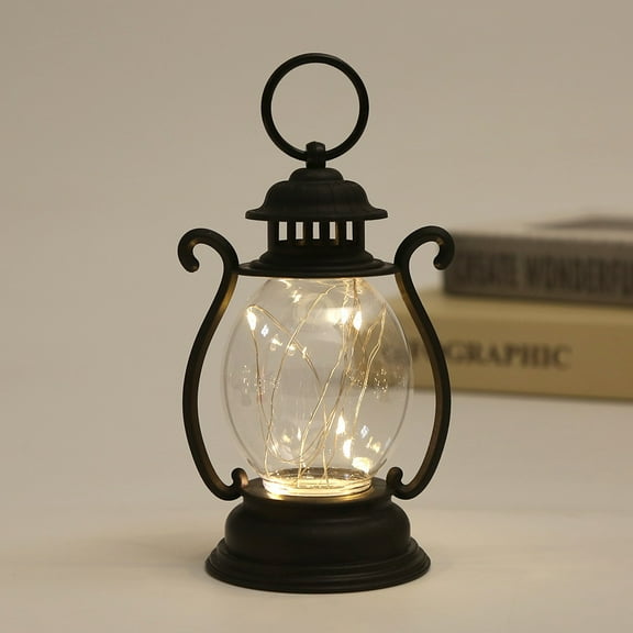 Mini Lanterns 1-Pcs LED Small Lanterns Decorative Indoor Outdoor Hanging Lantern Decorative Candle Lanterns Farmhouse Decor for Weddings Western Camping Party Halloween Christmas Decorations(Black)