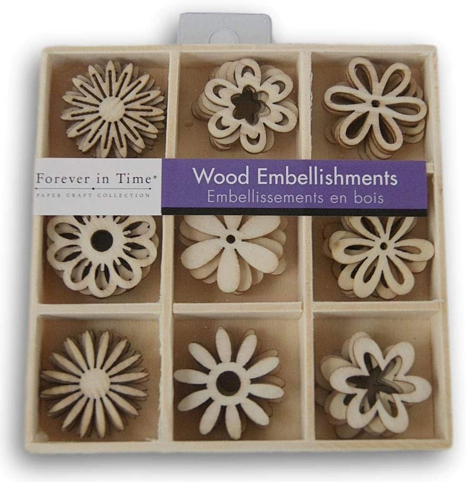 Mini Laser Cuts Wood Shape - Flowers - 45 Pieces - 1'' Across