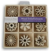 Mini Laser Cuts Wood Shape - Flowers - 45 Pieces - 1'' Across