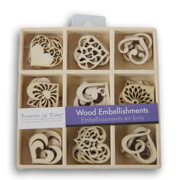Mini Laser Cuts Wood Shape - Hearts - 45 Pieces - 1'' Across