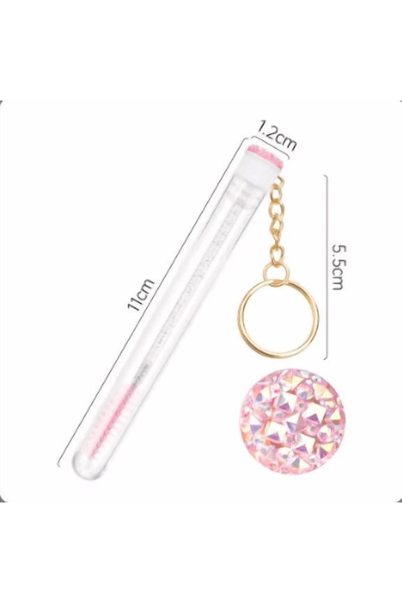 Mini Lash Brush Tube Keychain with Spoolie Wand, Decorative Mascara Brush Holder - Pink