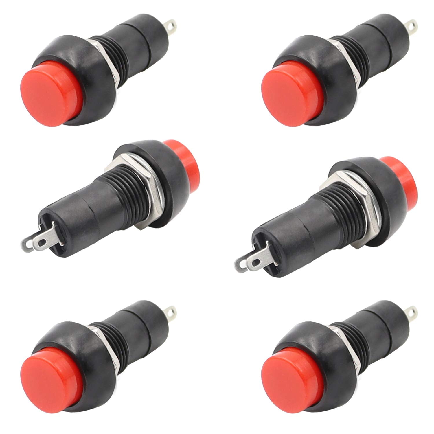 Mini Latching Push Button Switches 12mm, SPST, 2 Pin, Red, 6 Pcs
