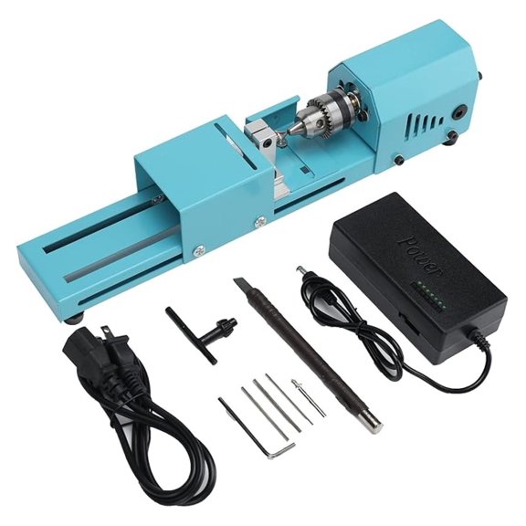 Mini Lathe Beads Polisher Machine Benchtop Lathe Wood Lathe Aluminum Alloy MICRO Woodturning Lathe DIY Woodworking Tool 7 Level of Speed