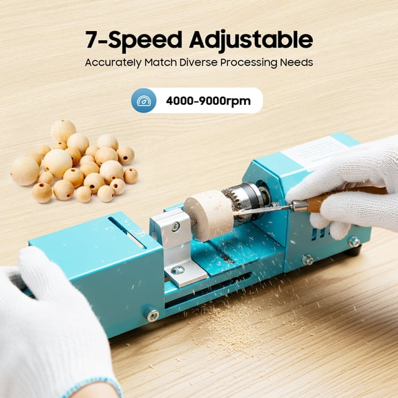Mini Lathe Beads Polisher Machine DIY CNC Machining Lathe Small Metal Lathe Standard Set Wood DIY Tool for Table Woodworking & Handiwork Craft 7000 RPM
