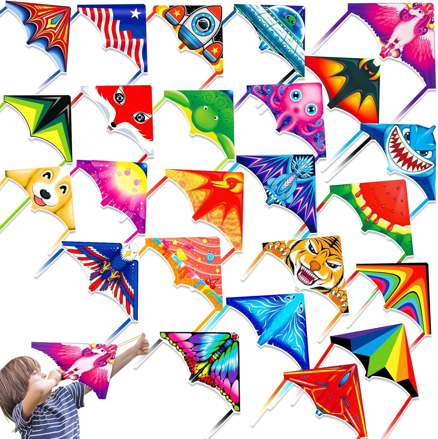 Mini Launcher Kites for Kids Ages 4-12, Easy to Fly Outdoor Party Favors, Bulk Classroom Prizes Beach Toys and Treasure Box Fillers
