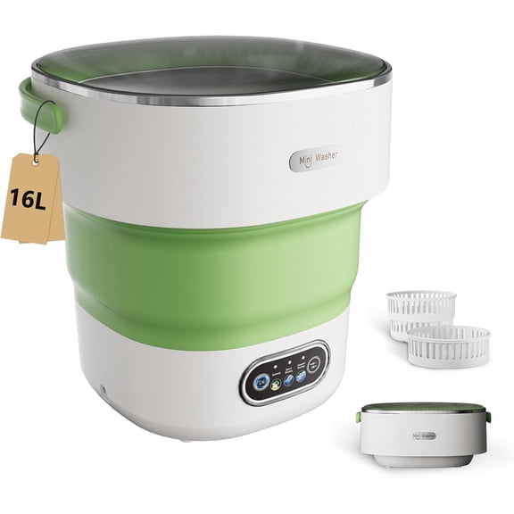 Mini Laundry Machine 16L — Foldable Portable Laundry Machine and Spinner for Baby Clothes, Underwear, Socks; Ideal for Travel, Dorms, Camping