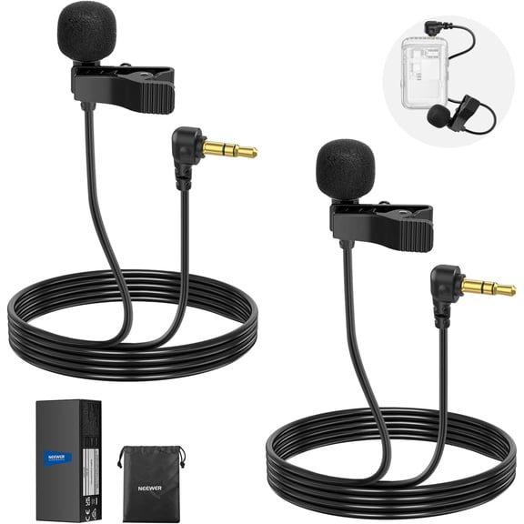 Mini Lavalier Microphone (2 Pack), 6.6ft/2m Clip On Wired Condenser Lapel Mic with 3.5mm TRS Plug, Compatible with DJI Mic 2, Wireless Go II, CM28 CM31 Camera, LM5