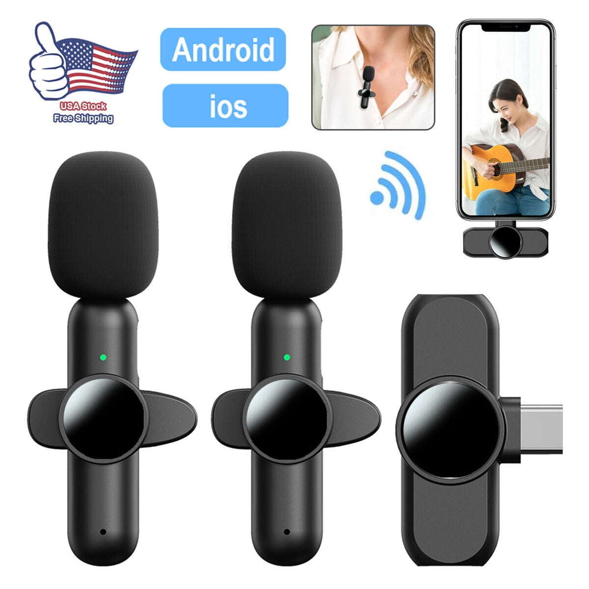 Mini Lavalier Microphone Wireless Audio Video Recording Mic For Android / iphone