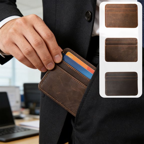 Mini Leather Card Holder Wallet for Men and Women, Slim RFID Card Case with ID Window, Coin and Key Pocket for Driver’s License, Cash and Travel