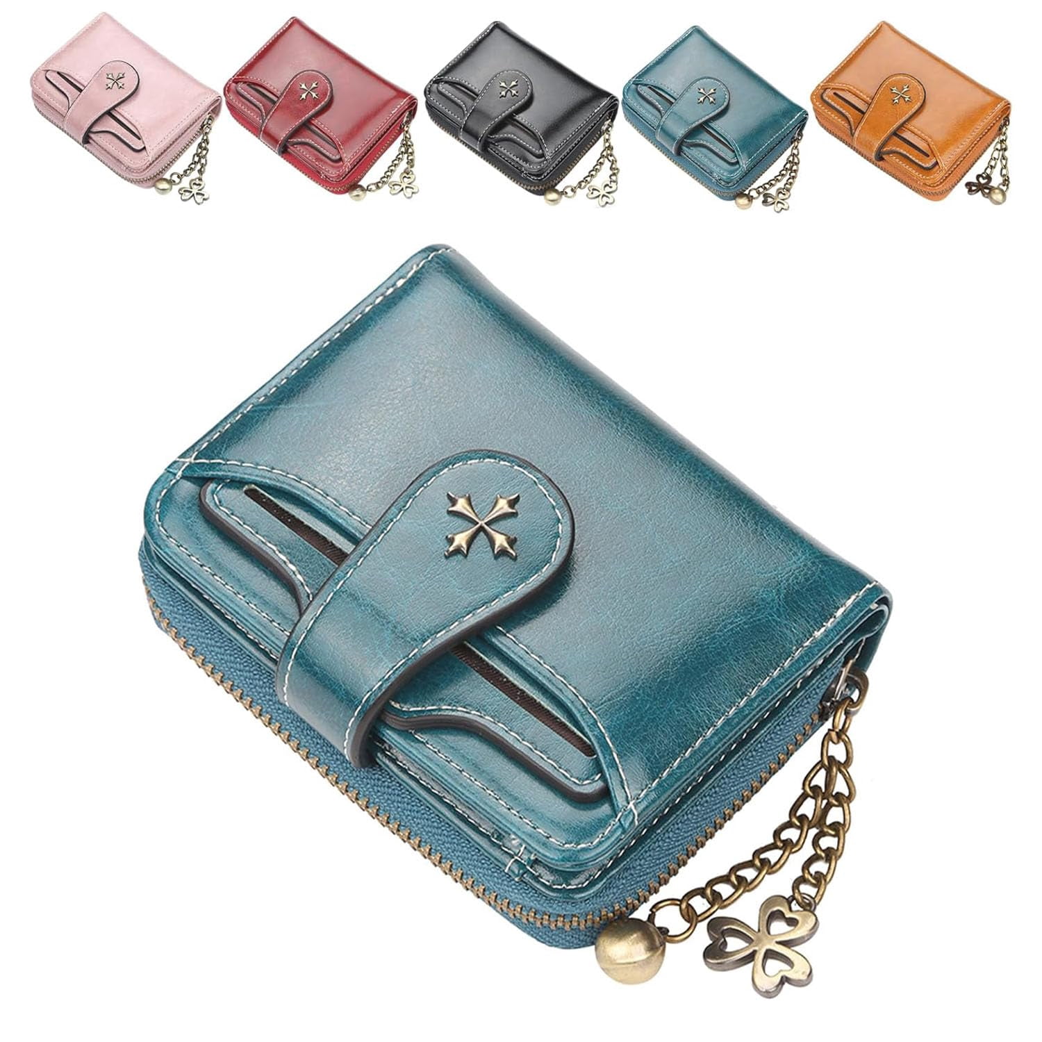 Mini Leather Cash Wallets with Zipper, Small Wallet for Women, Anti Theft Purse for Coins and Cards, Compact and Portable (Pink)