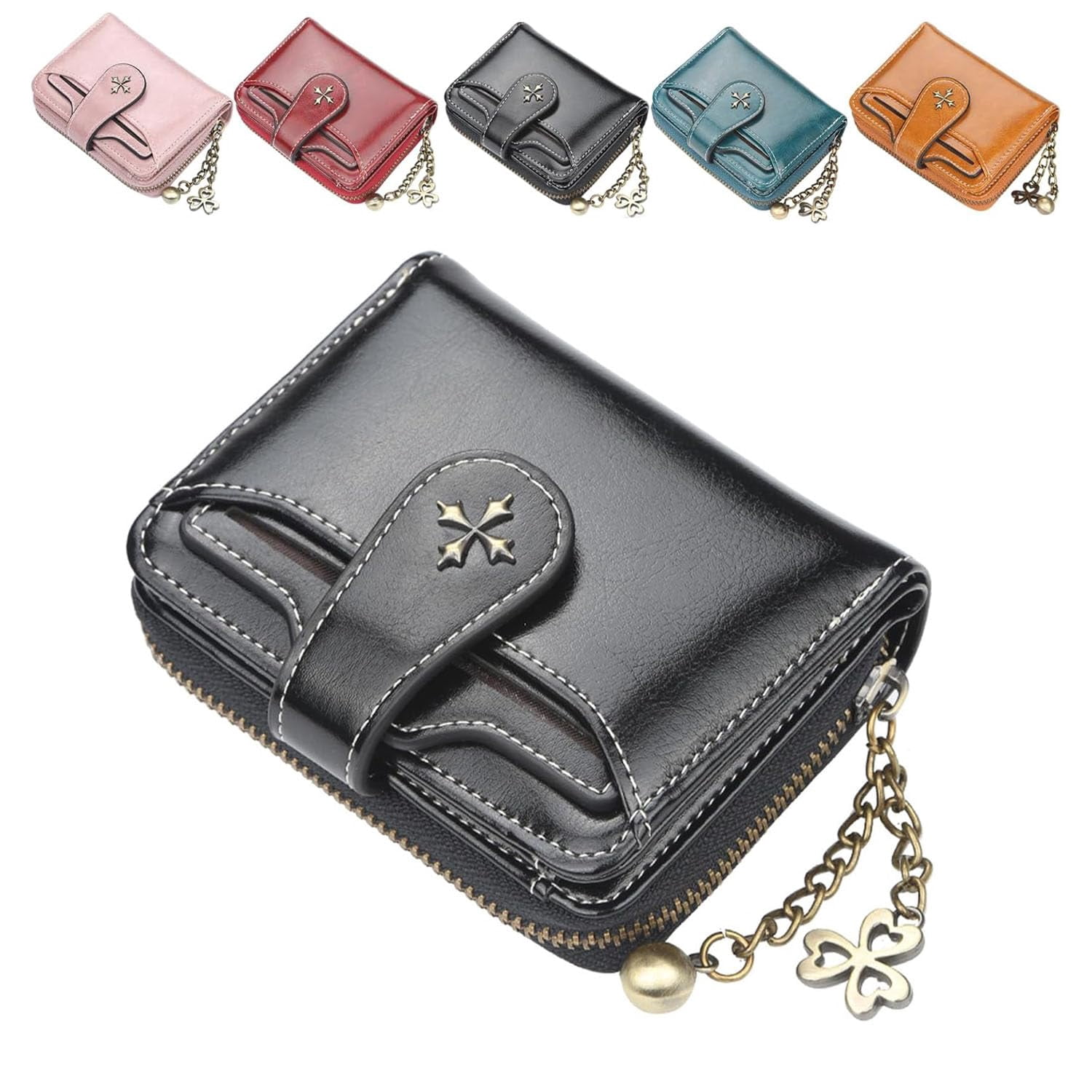 Mini Leather Cash Wallets with Zipper, Small Wallet for Women, Anti Theft Purse for Coins and Cards, Compact and Portable (Pink)