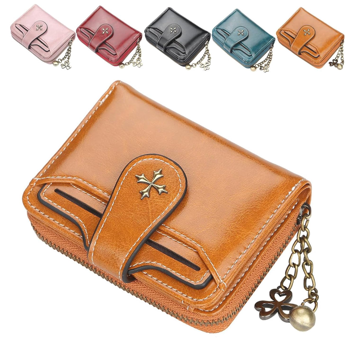 Mini Leather Cash Wallets with Zipper, Small Wallet for Women, Anti Theft Purse for Coins and Cards, Compact and Portable (Pink)