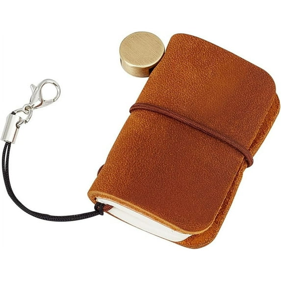 Mini Leather Journal Notebook Bound Blank Paper Handmade Portable 1.7x1.9in Vintage Daily 64 Pages Small Travel Refill Notepad for Man Women Keychain Gifts Artist Travel Writing Drawing Brown
