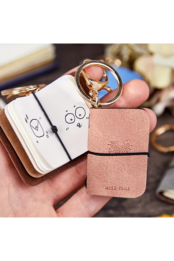 Mini Leather Notebook Keychain Cute Portable Pocket Journal Soft Faux Leather Memo Pad with Key Ring for Backpack Purse Gift Back to School Office