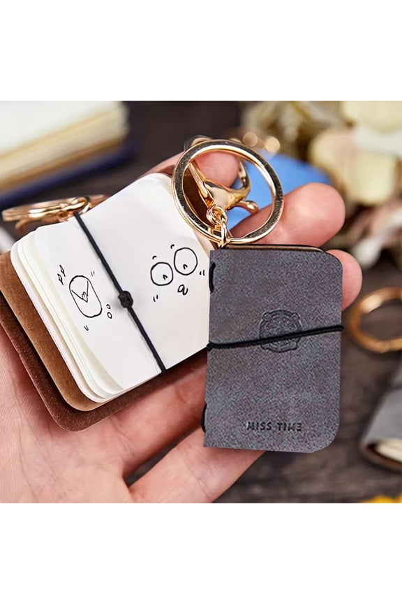 Mini Leather Notebook Keychain Cute Portable Pocket Journal Soft Faux Leather Memo Pad with Key Ring for Backpack Purse Gift Back to School Office