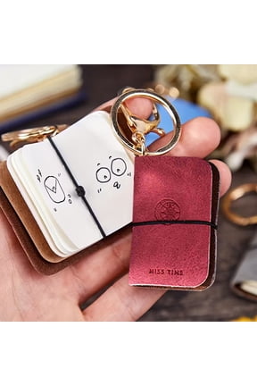 Mini Leather Notebook Keychain Pendant Portable Mini Notebook Memo Pad Keychain Hanging Accessory Small Journal Notepad for School Office Travel Notes Writing Cute Stationery Gift Set-A