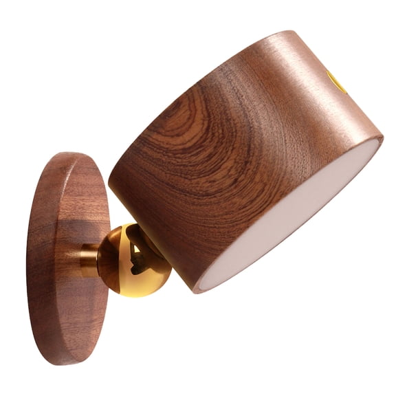 Mini Led Lights Battery Operated Wooden Magnetic Wall Sconce, 360° Rotatable Usb Rechargeable Dimmable Night Lights for Reading
