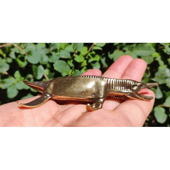 Mini Leeds' Dinosaur Statue Solid Copper art Ferocious solid brass fish Prehistoric Fish Sea Marine Toy Model Extinct Wild anmimal sculpture