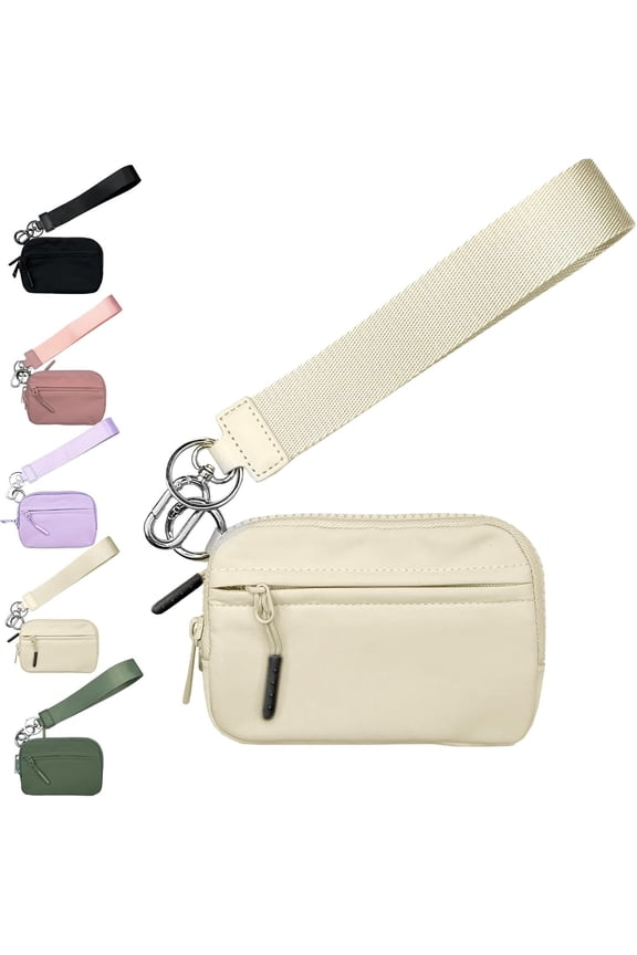 Mini Leisure Nylon Lanyard Card Case Wristlet Wallet - Water Resistant Mini Coin Purse with Detachable Lanyard for Travel, Small ID Holder, Black
