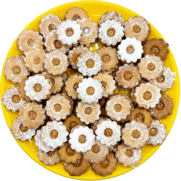 Mini Lemon Linzer Cookies Butter Cookies Shortbread with Lemon Filling, Powdered Sugar Dusted, Linzer Tart Sandwich Cookies- Holiday Cookies, Christmas, Valentine Day, Birthday, Easter-8 oz