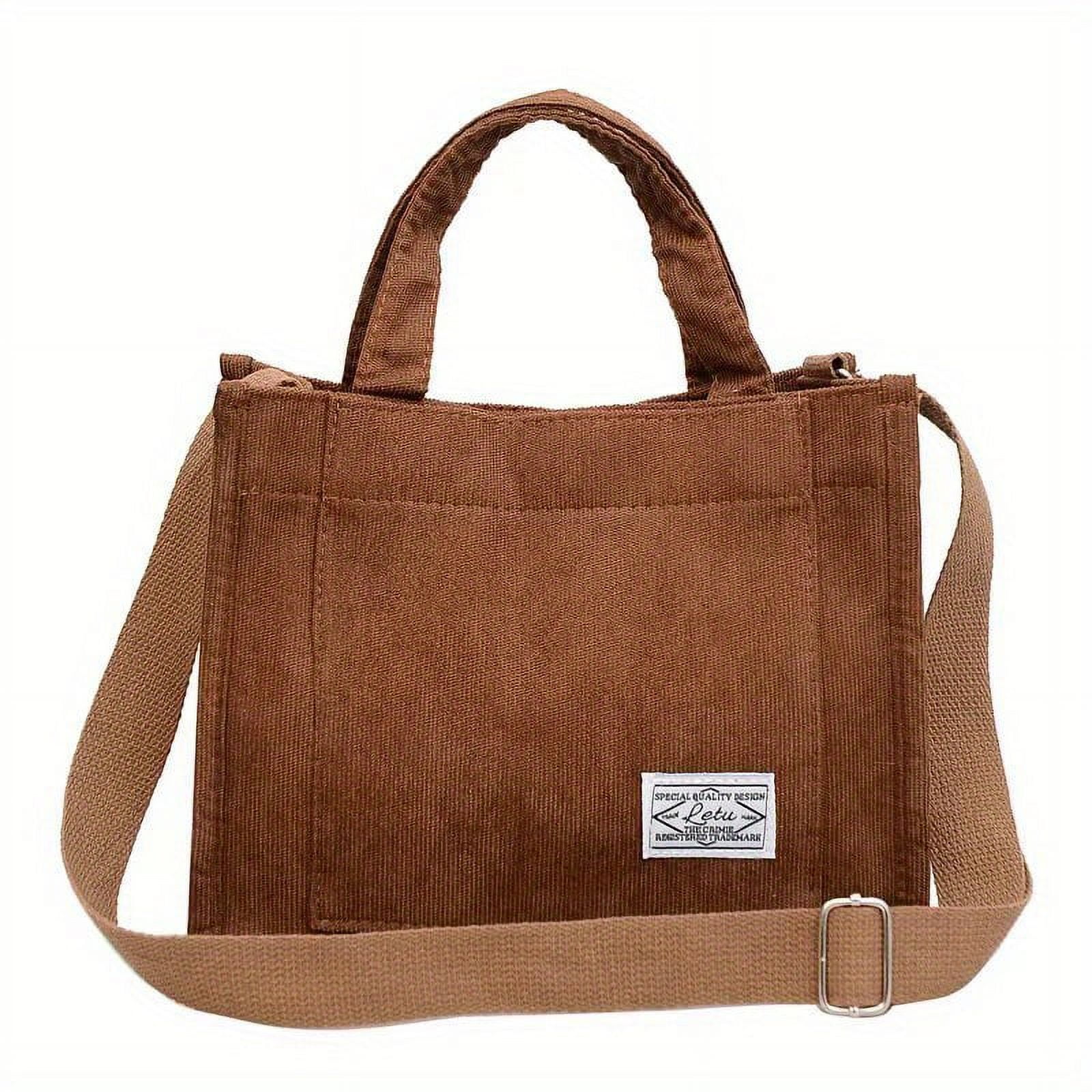Mini Letter Patch Corduroy Tote Bag, Satchel Square Casual Shoulder Bag Retro Style Crossbody