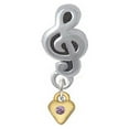 thumbnail image 1 of Mini Light Purple Birthday Crystal Gold Tone Heart - Clef Note Charm Bead, 1 of 1