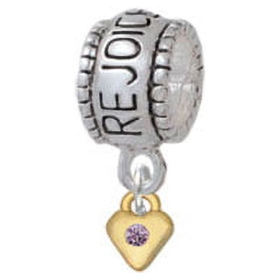 Mini Light Purple Birthday Crystal Gold Tone Heart - Rejoice Charm Bead