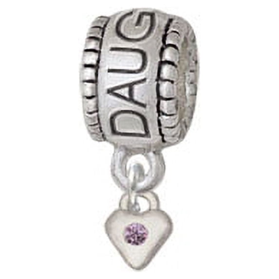 Mini Light Purple Birthday Crystal Heart - Daughter Charm Bead