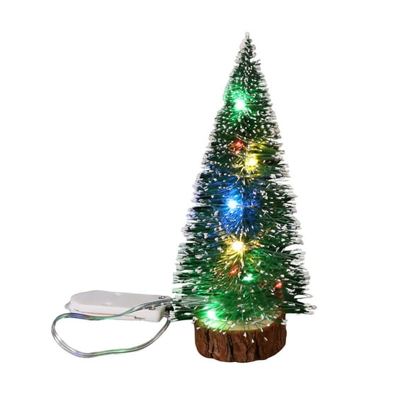 Mini Lighted Christmas Tree with Snow Frost – 9.8" Green Pine Tree with LED Lights, Tabletop Xmas Decoration with Colorful Lights for Holiday Home, Office, or Party Display