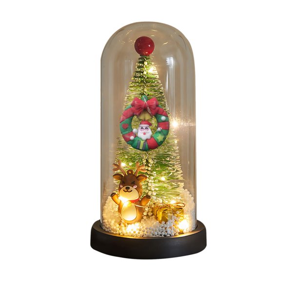 Mini Lighted Christmas Tree in Dome, Snow Falling Tabletop Decor for Mantel Shelf and Desk
